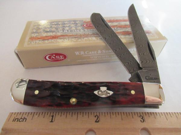 Case XX 2018 Crimson Bone Damascus Mini Trapper pattern # 6207 DAM Case XX 2018 Crimson Bone Damascus Mini Trapper pattern # 6207 DAM
