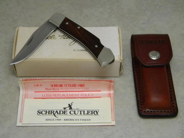 Schrade + USA LB5 Wood Uncle Henry Smokey Folding Lockback Knife & Pouch in Box