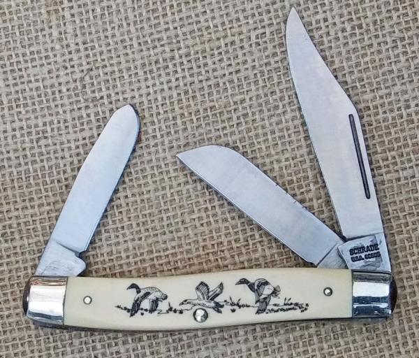  Schrade SC505, 4 inch Scrimshaw Stockman