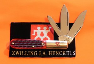 J A Henckels, Hand Forged 3 Blade Barlow (HK-26-B) with Beautiful Premium Red Pick Bone Handles -NOS