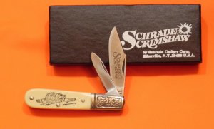 Schrade Scrimshaw 2 Blade Barlow (SC506) w Raccoon Nature Scene +Fancy Bolsters +Papers +Orig Box