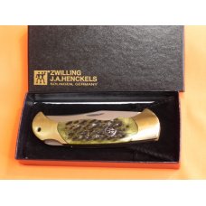 Vintage J A Henckels 4" Folding Lock Back Hunting/Hunter Knife with Green Pick Bone Handles - NOS Vintage J A Henckels 4" Folding Lock Back Hunting/Hunter Knife with Green Pick Bone Handles - NOS
