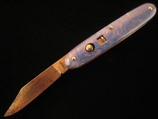 EDGEMASTER USA. BLUE & WHITE EQUAL END AUTO KNIFE 1945 - 1955 OLD VINTAGE KNIVES EDGEMASTER USA. BLUE & WHITE EQUAL END AUTO KNIFE 1945 - 1955 OLD VINTAGE KNIVES