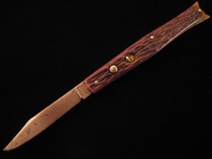 PRESTO  GEORGE  SCHRADE KNIFE CO.  GREEN BONE  FISHTAIL AUTO KNIFE  1929 - 1956  OLD VINTAGE KNIVES 