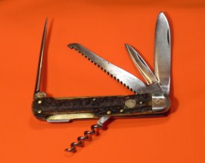 Antique Heinr Boker & Co. -Baumwerk, Soligen Germany Alemania, Multi Blade / Tool Knife -Super Stag