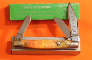 Hen & Rooster Cattle Rustler Stockman Knife w/ Multi Color Handles w Texas Long Horn Shield -NOS