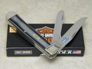 Case XX USA 2013 Black and SIlver Micarta 10254 Harley Davidson SS Trapper Knife in Box
