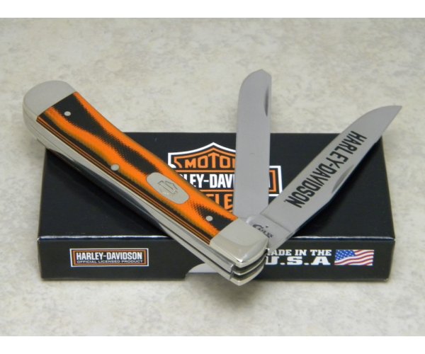 Case XX USA 2017 Black and Orange Micarta 10254 Harley Davidson SS