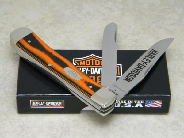 Case XX USA 2017 Black and Orange Micarta 10254 Harley Davidson SS Trapper Knife in Box