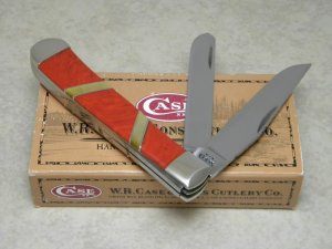 Case XX USA Orange Swirl w/Gold Lip Pearl Inlay 6-Dot EX254 SS  Trapper Knife in Box