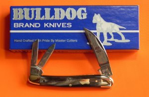 Vintage (HAND MADE) Bulldog Brand 3 Blade Whittler with Great Buffalo Horn Handles & NOS