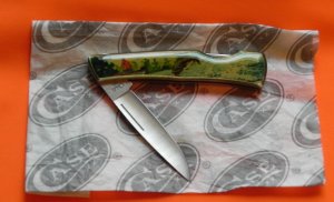 Vintage Case xx 1994 Single Blade Lock Back Pocket Knife w/ Fisherman & Large Mouth Bass Art Handles