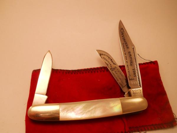 Fight'n Rooster Buster Knife Pearl KKK Klan 