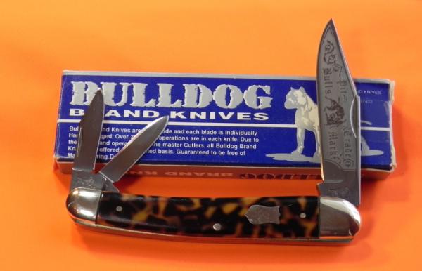 1993 Bulldog Brand Whittler Pocket Knife w Faux Tortoise Shell Handles & Frost Blade Etch 1993 Bulldog Brand Whittler Pocket Knife w Faux Tortoise Shell Handles & Frost Blade Etch