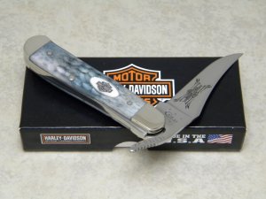 Case XX USA 2015 Gray Bone 61953 LC Harley Davidson Russlock Knife with Pocket Clip in Box