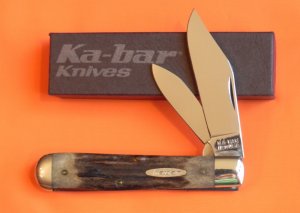 Vintage Ka-Bar kabar (LG Cigar Jack) Pocket Knife (Model # 1190) with Grey Bone Stag Handles -NOSa