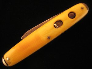 SHAPLEIGH  HDWE CO.  CELLULOID  DUAL  BUTTON   AUTO  KNIFE   1940 – 1960  OLD VINTAGE  KNIVES