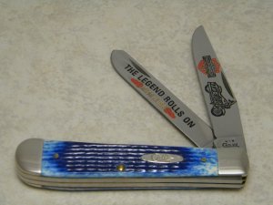 Case XX USA 2002 Blue Bone 6254 SS Harley Davidson "The Legend Rolls On"  Trapper Knife 