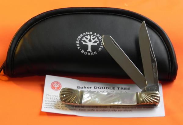 Boker "Double Tree" Trapper w/ Flawless & Fiery Mother of Pearl Handles & Fancy Bolsters -WOW Boker "Double Tree" Trapper w/ Flawless & Fiery Mother of Pearl Handles & Fancy Bolsters -WOW