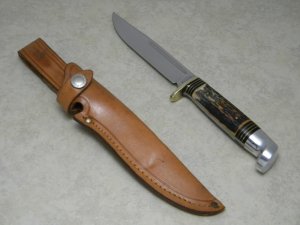 Western Stainless Steel USA Imitation Stag S-H48A Fixed Blade Hunting Sheath Knife 