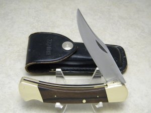 Buck USA Model 110 Wood Folding Hunter Lockback Knife & Pouch - 3rd Version c.1970
