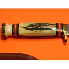 Marbles USA WoodCraft Hunting Knife w Rare Slab Stag Handles & Stag Pomel +Sheath & Box -1 of 50