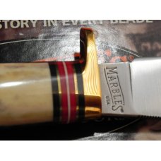 Marbles USA WoodCraft Hunting Knife w Rare Slab Stag Handles & Stag Pomel +Sheath & Box -1 of 50