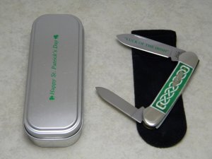 Case XX USA 2010 Bone 62131 SS "Happy St. Patrick's Day - Luck of the Irish" Canoe Knife in Tin Box