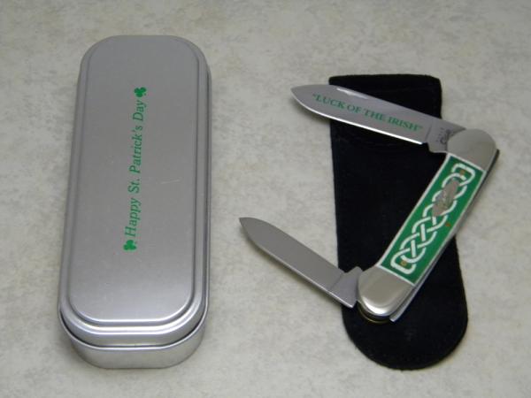 Case XX USA 2010 Bone 62131 SS "Happy St. Patrick's Day - Luck of the Irish" Canoe Knife in Tin Box Case XX USA 2010 Bone 62131 SS "Happy St. Patrick's Day - Luck of the Irish" Canoe Knife in Tin Box