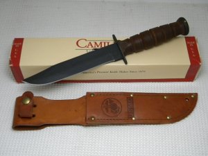 Camillus New York USA Stacked Leather 5685B USMC Marine Fighting Fixed Blade Knife & Sheath in Box