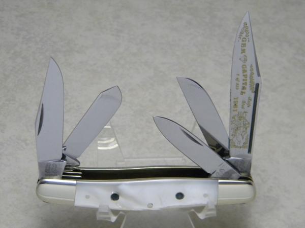 Fight'n Rooster Germany Pearl with Jewels 5 Blade Stockman Knife Gem Capital Knife Club c.1981