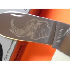 Ka-Bar Elephant/Toenail Whittler Pocket Knife w/ Green'ish Appaloosa Bone Handles & Blade Etch -NOS Ka-Bar Elephant/Toenail Whittler Pocket Knife w/ Green'ish Appaloosa Bone Handles & Blade Etch -NOS