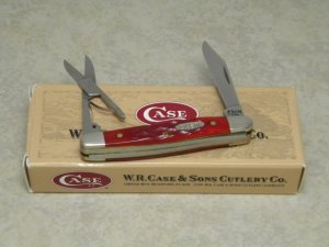 Case XX USA 4 Dot (1996) Red Bone 6227 SS SC Little 2 Blade Stockman Knife w/Scissors in Box