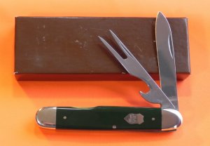 Paul Henckels, Camp knife w Green Synthetic Handles, Fork, Blade &  Bottle Opener -NOS in Orig Box