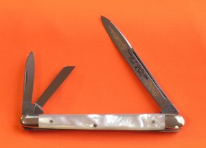 Battle Axe Brand -Shouse & Hardin WWW Theme, 3 Blade Mother of Pearl Whittler "Battle of the Bulge"