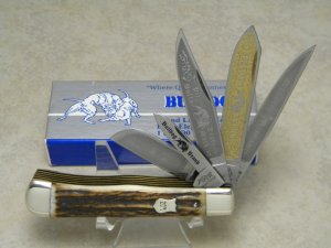 Bulldog Brand Solingen Germany Genuine Stag 20 Year Anniversary 5 Blade Trapper Knife in Box c.1998