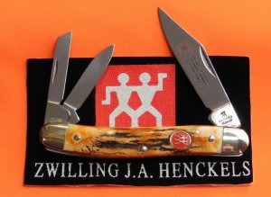 Vintage J A Henckels 3 Blade Whittler (HK-7-S) Pocket Knife w/ Great Stag Handles! Orig Box - NOS