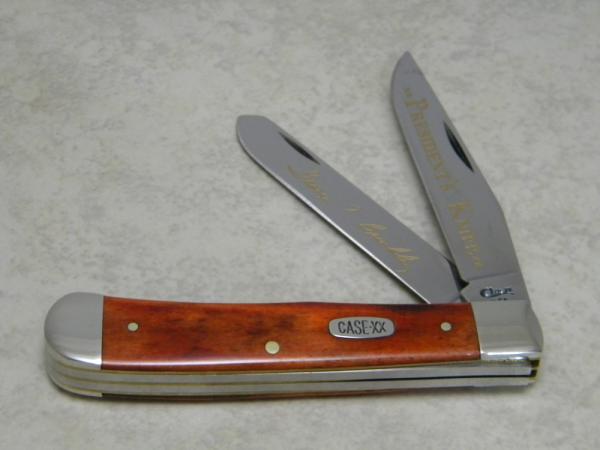 Case XX USA 1997 Smooth Mahogany Bone 6254 SS Mini Trapper Knife George Brinkley President's Day