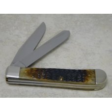 Case XX USA 1997 Bone 6254 SS Case Tested XX Tang Stamp Collection Trapper Knife with Gold Shield Case XX USA 1997 Bone 6254 SS Case Tested XX Tang Stamp Collection Trapper Knife with Gold Shield