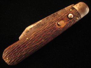 SCHRADE CUT CO.  LARGE GREEN BONE   AUTO  KNIFE   1904 – 1946  OLD VINTAGE  KNIVES