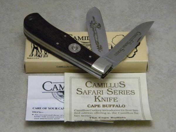 Camillus NY USA CSS-1 Wood Safari Series Cape Buffalo 375 H&H Mag Jumbo Trapper Knife in Box
