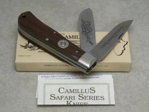 Camillus NY USA CSS-2 Wood Safari Series Leopard 300 Win. Mag. Jumbo Trapper Knife in Box