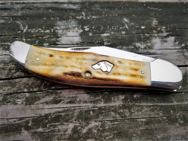 1978 Ka-Bar Dog Head Knife Jigged Bone Union Cutlery Olean NY V111/78 