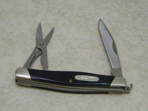 Buck 305 X USA Lancer Black Delrin 2 Blade Stockman Knife with Scissors c.1990
