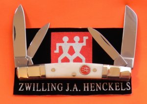 Vintage J A Henckels Natural Smooth Bone 4 Blade Congress Pocket Knife w Red Shield MDL# HK-1-WSB