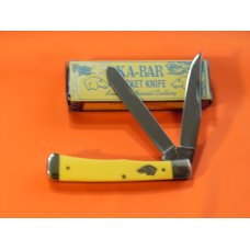 Vintage Ka-Bar 2 Blade Trapper Pocket Knife with Yellow Derlin Handles +Dog Head Shield -NOS Vintage Ka-Bar 2 Blade Trapper Pocket Knife with Yellow Derlin Handles +Dog Head Shield -NOS