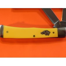 Vintage Ka-Bar 2 Blade Trapper Pocket Knife with Yellow Derlin Handles +Dog Head Shield -NOS Vintage Ka-Bar 2 Blade Trapper Pocket Knife with Yellow Derlin Handles +Dog Head Shield -NOS