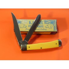 Vintage Ka-Bar 2 Blade Trapper Pocket Knife with Yellow Derlin Handles +Dog Head Shield -NOS Vintage Ka-Bar 2 Blade Trapper Pocket Knife with Yellow Derlin Handles +Dog Head Shield -NOS