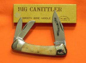 Vintage Parker Cutlery Big Canitller Pocket Knife w/ Nice Natural Smooth Bone Handles - NOS