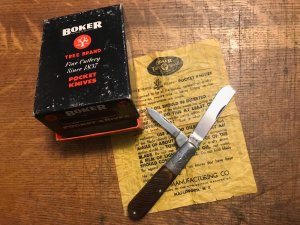 vintage BOKER TREE BRAND 2 blade barlow w/razor master blade & original wrapper & BOKER box